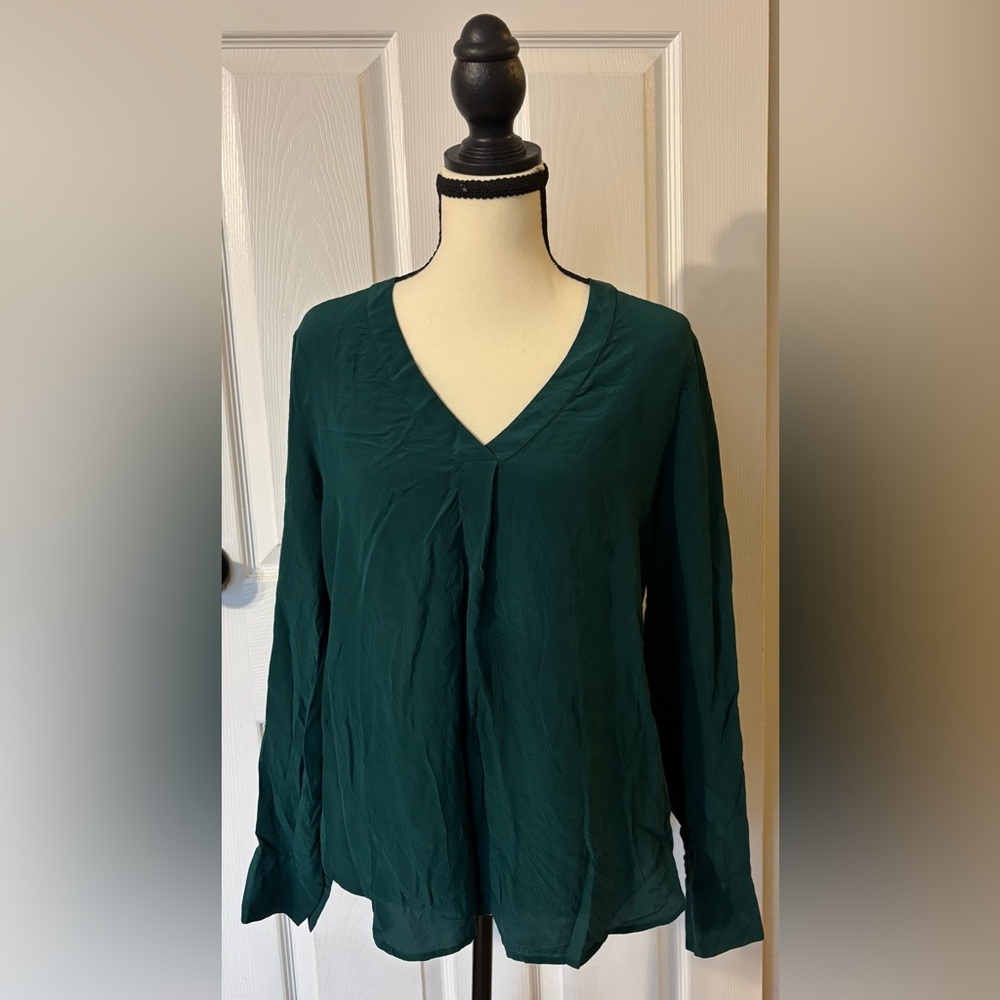 J. Crew 100% Silk Blouse Hunter Emerald Forest Green Size 8